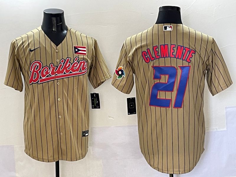 Men Puerto Rico #21 Clemente Brown Stripe Joint Name 2025 Nike MLB Jersey style 12->more jerseys->MLB Jersey